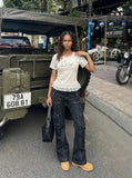 DAXUEN Ruffled short sleeve t-shirt with cat graphic — model photo