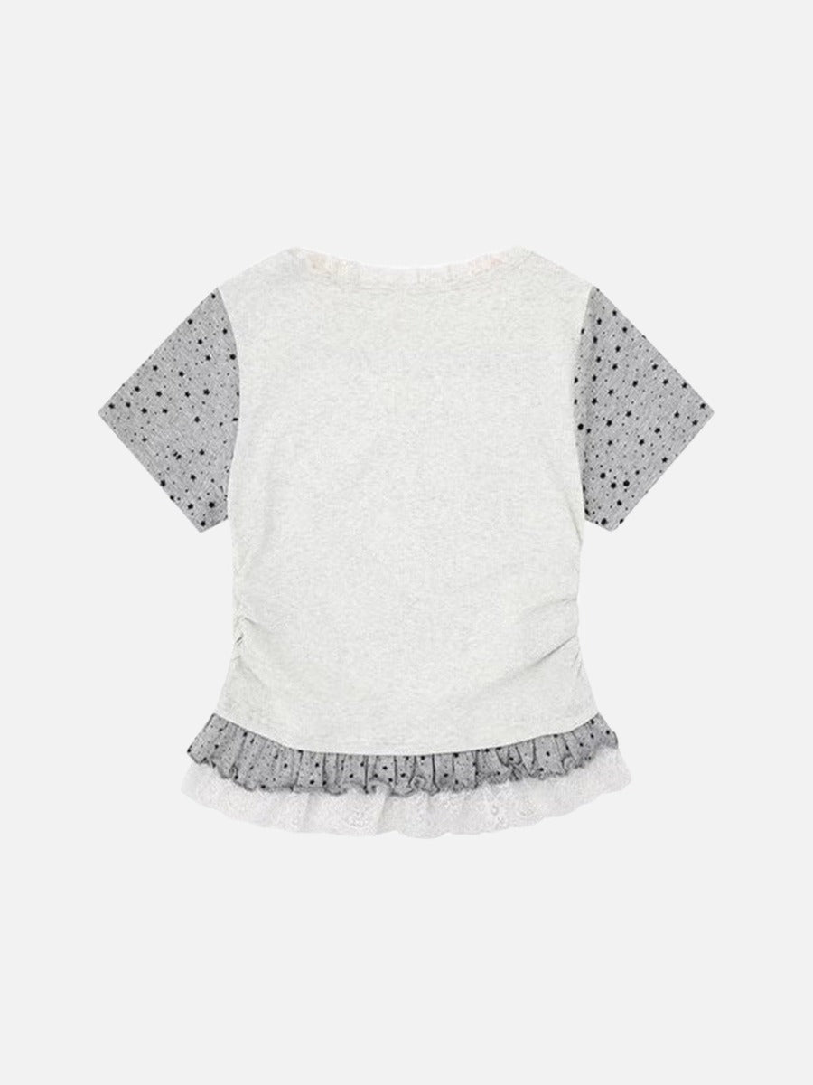 DAXUEN Ruffled short sleeve t-shirt with cat graphic