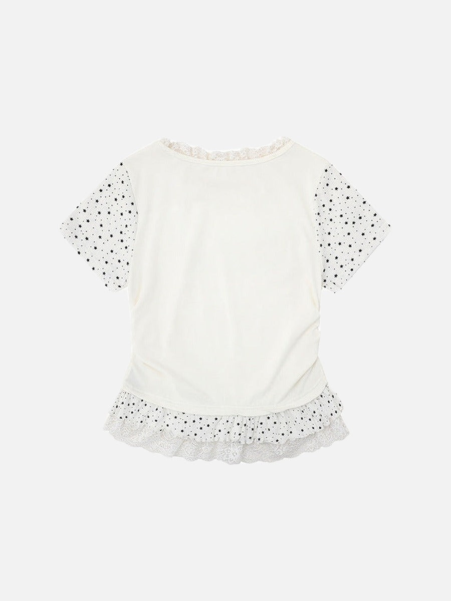 DAXUEN Ruffled short sleeve t-shirt with cat graphic