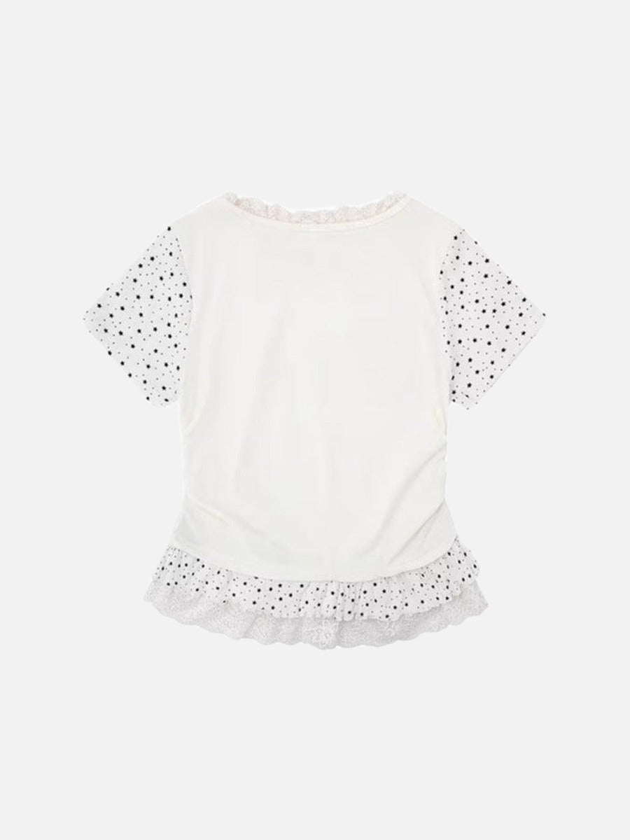 DAXUEN Ruffled short sleeve t-shirt with cat graphic