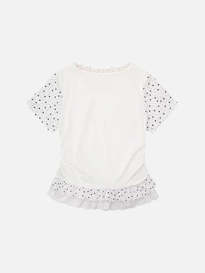 DAXUEN Ruffled short sleeve t-shirt with cat graphic
