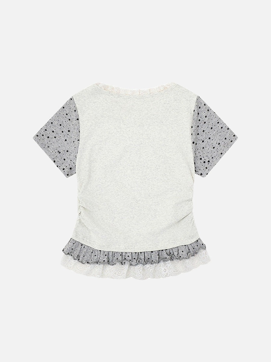 DAXUEN Ruffled short sleeve t-shirt with cat graphic