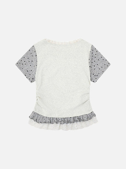 DAXUEN Ruffled short sleeve t-shirt with cat graphic