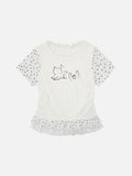 DAXUEN Ruffled short sleeve t-shirt with cat graphic