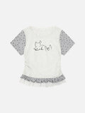 DAXUEN Ruffled short sleeve t-shirt with cat graphic