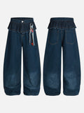 Wide-leg high-waisted denim jeans with ruffled waist