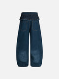 Wide-leg high-waisted denim jeans with ruffled waist
