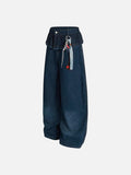 Wide-leg high-waisted denim jeans with ruffled waist