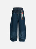 Wide-leg high-waisted denim jeans with ruffled waist