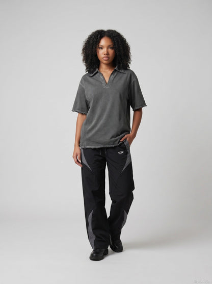 DAXUEN Short-sleeved relaxed-fit polo shirt with vintage finish — model photo