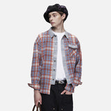 DAXUEN rust and blue plaid long-sleeved flannel shirt