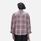 DAXUEN rust and blue plaid long-sleeved flannel shirt