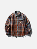 DAXUEN rust and blue plaid long-sleeved flannel shirt