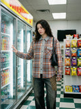 DAXUEN rust and light blue plaid flannel shirt — model photo
