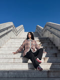 DAXUEN rust and light blue plaid flannel shirt — model photo