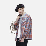 DAXUEN rust and blue plaid long-sleeved flannel shirt