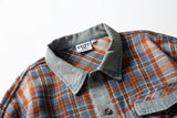 DAXUEN rust and blue plaid long-sleeved flannel shirt