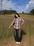 DAXUEN rust and light blue plaid flannel shirt — model photo