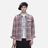 DAXUEN rust and blue plaid long-sleeved flannel shirt