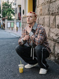 DAXUEN rust and light blue plaid flannel shirt — model photo