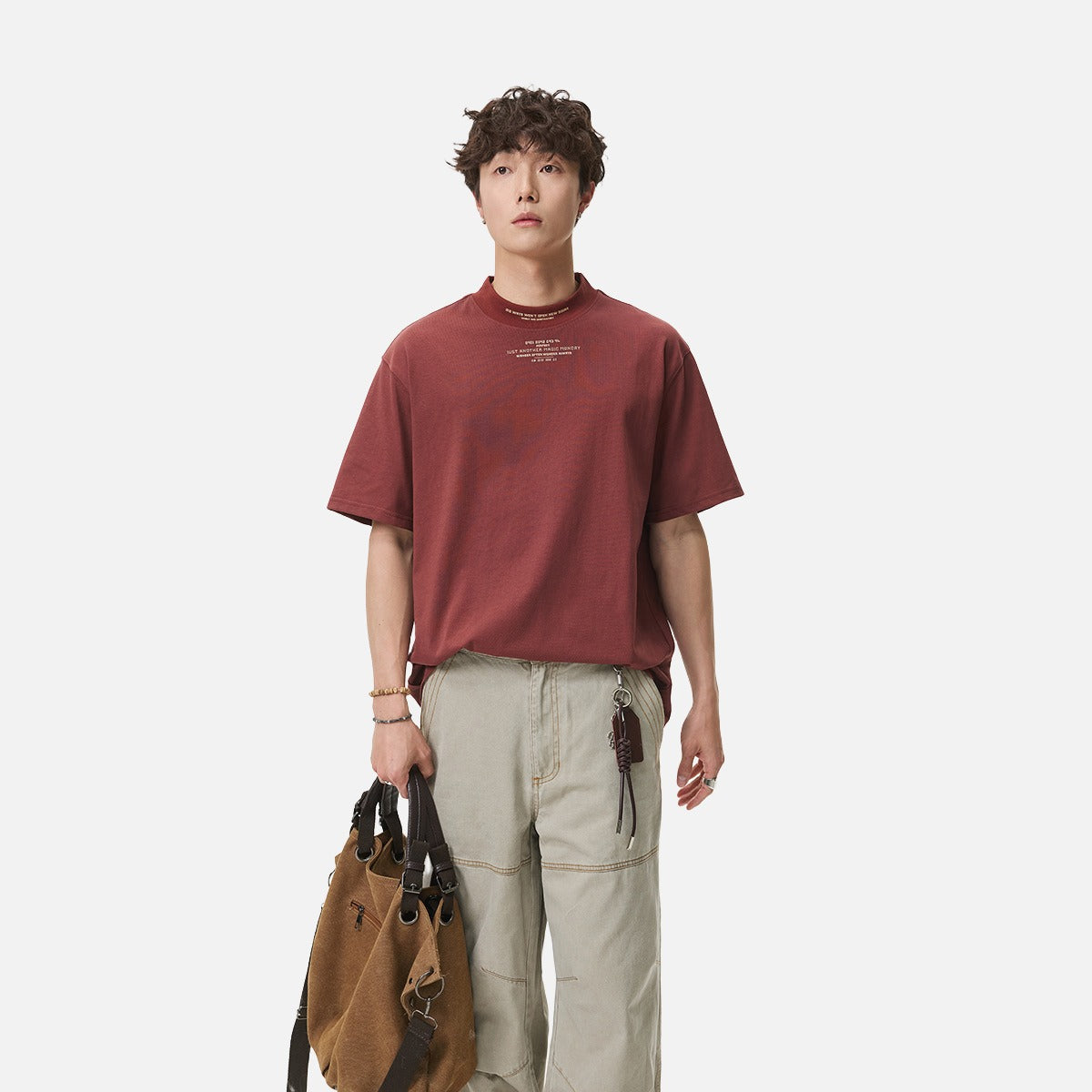 DAXUEN rust oversized mock neck graphic tee