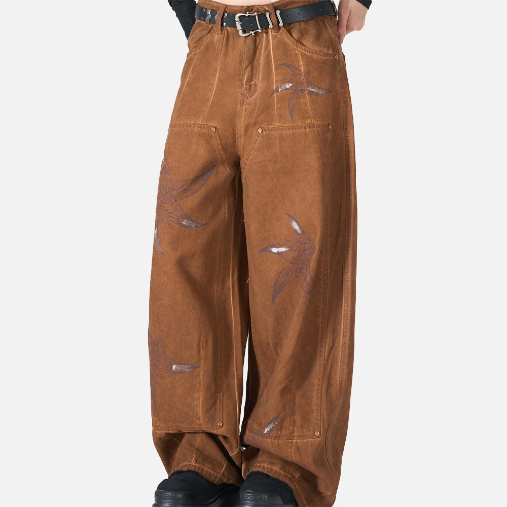 Rust Wide Leg Pants with Claw Graphic