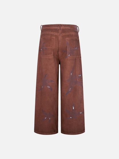 Rust Wide Leg Pants with Claw Graphics