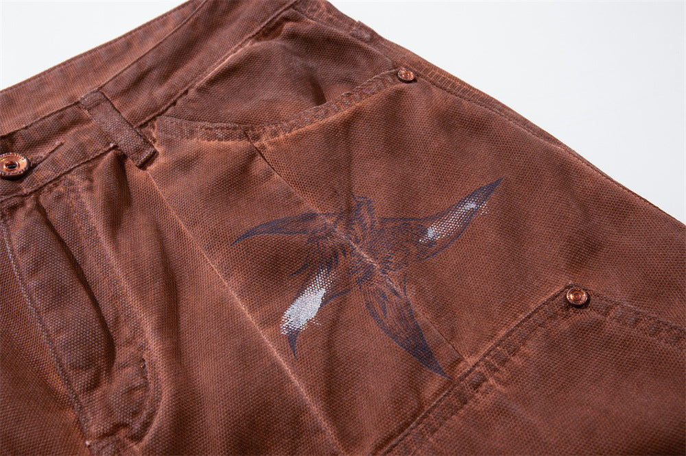 Rust Wide Leg Pants with Claw Graphic