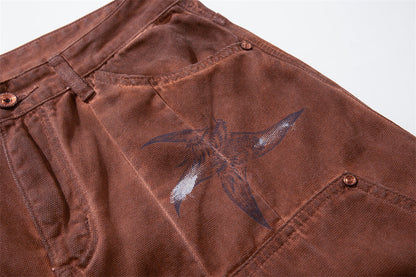 Rust Wide Leg Pants with Claw Graphics