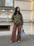 Rust Wide Leg Pants with Claw Graphic
