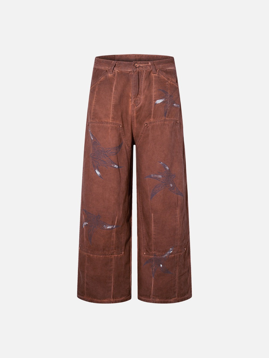Rust Wide Leg Pants with Claw Graphics