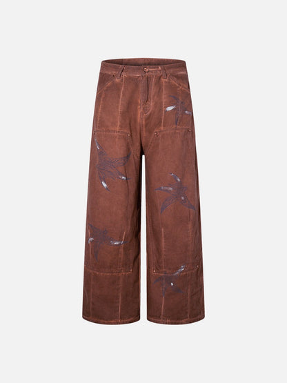 Rust Wide Leg Pants with Claw Graphics