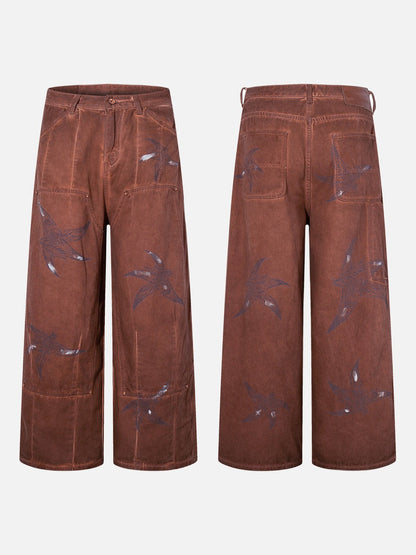 Rust Wide Leg Pants with Claw Graphic