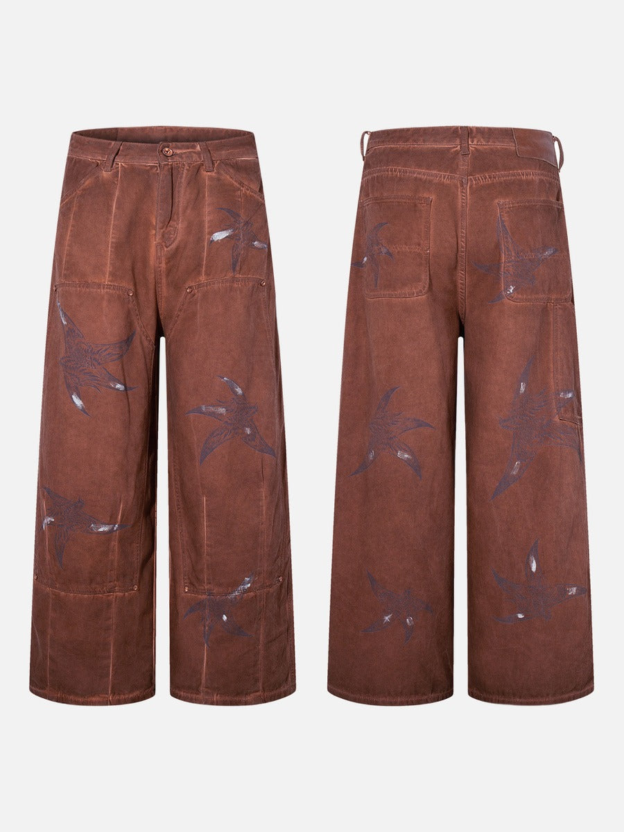 Rust Wide Leg Pants with Claw Graphics
