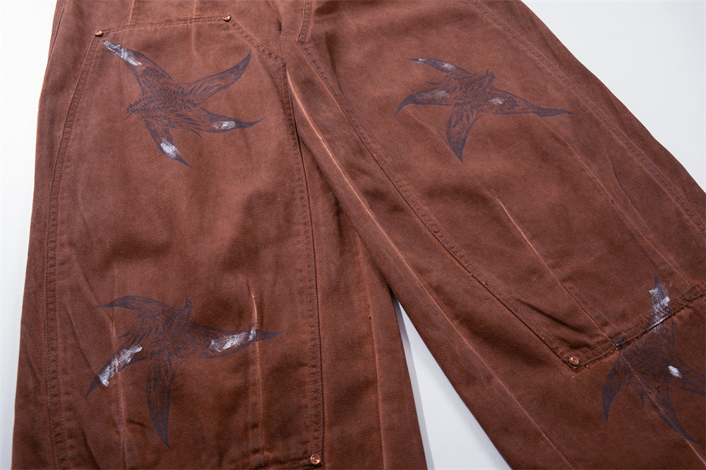 Rust Wide Leg Pants with Claw Graphics