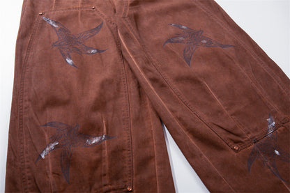 Rust Wide Leg Pants with Claw Graphics