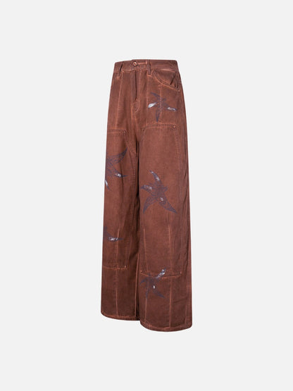 Rust Wide Leg Pants with Claw Graphics