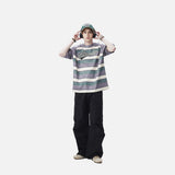 DAXUEN rusty red striped script oversized T-shirt