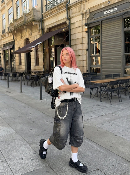 DAXUEN Sacredness oversized crew neck t-shirt — model photo