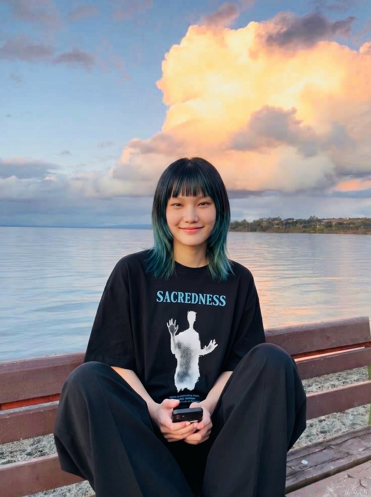 DAXUEN Sacredness oversized crew neck t-shirt — model photo