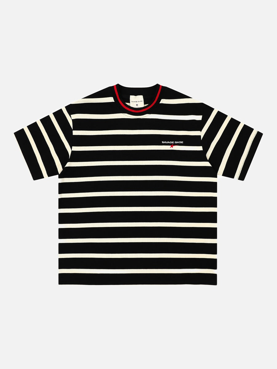 DAXUEN Striped crew neck t-shirt with embroidered text
