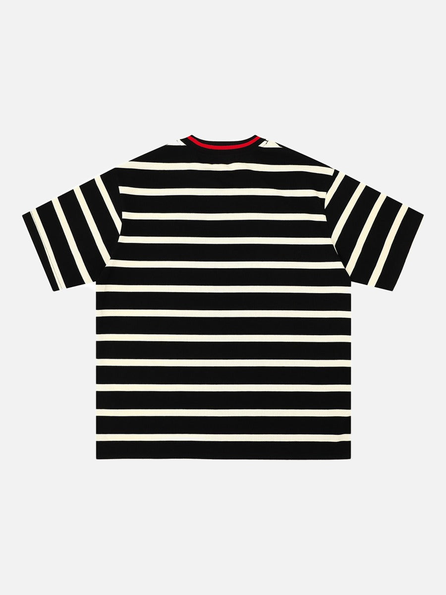 DAXUEN Striped crew neck t-shirt with embroidered text