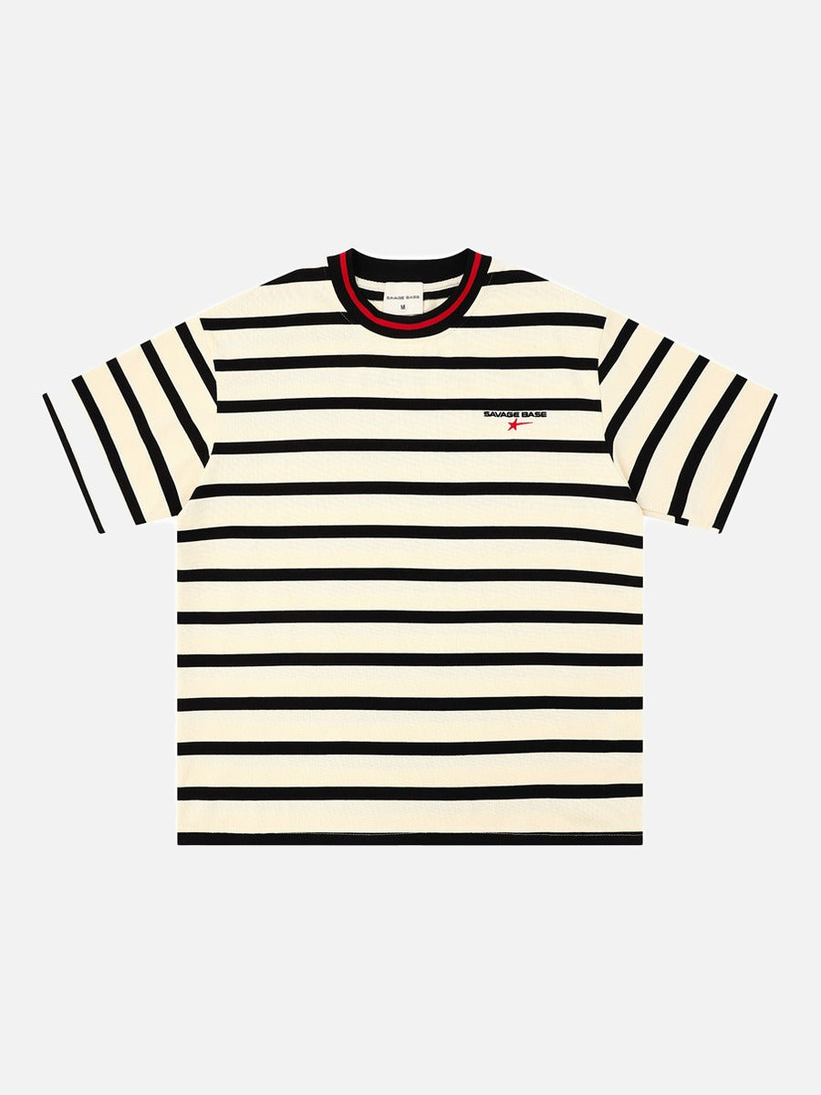 DAXUEN Striped crew neck t-shirt with embroidered text