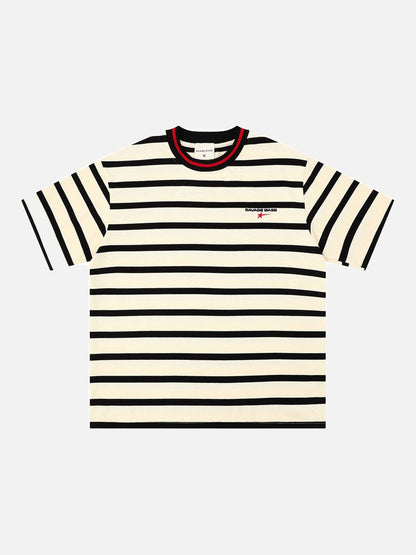 DAXUEN Striped crew neck t-shirt with embroidered text