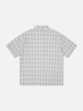 DAXUEN Plaid button-up shirt with graphic patches and embellishments