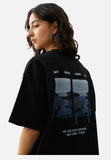 DAXUEN black oversized rocky-coastline graphic tee