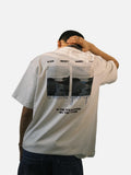 DAXUEN black oversized rocky-coastline graphic tee