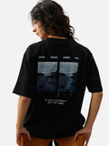 DAXUEN black oversized rocky-coastline graphic tee