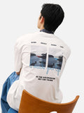 DAXUEN black oversized rocky-coastline graphic tee