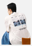 DAXUEN black oversized rocky-coastline graphic tee